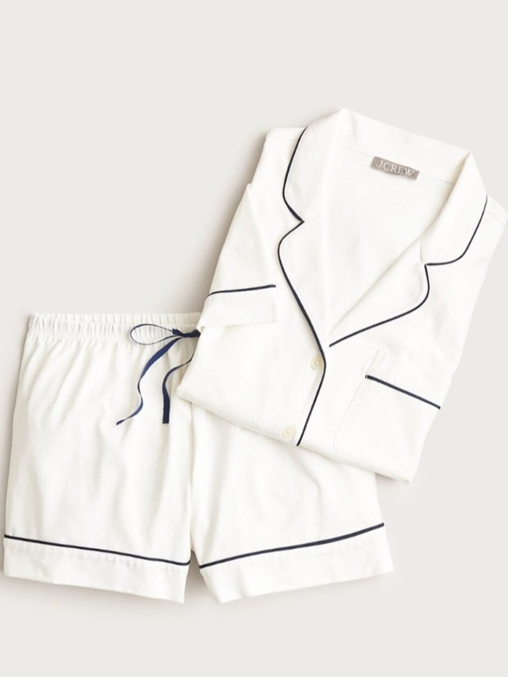 J.Crew Pajama Set Short Sleeve Button Down Shorts White Navy Piping XXL